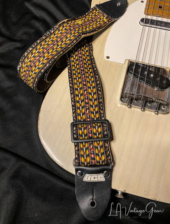 (SOLD) 60's Vintage Ace Guitar Strap 'Brown/Yellow' Pattern Think