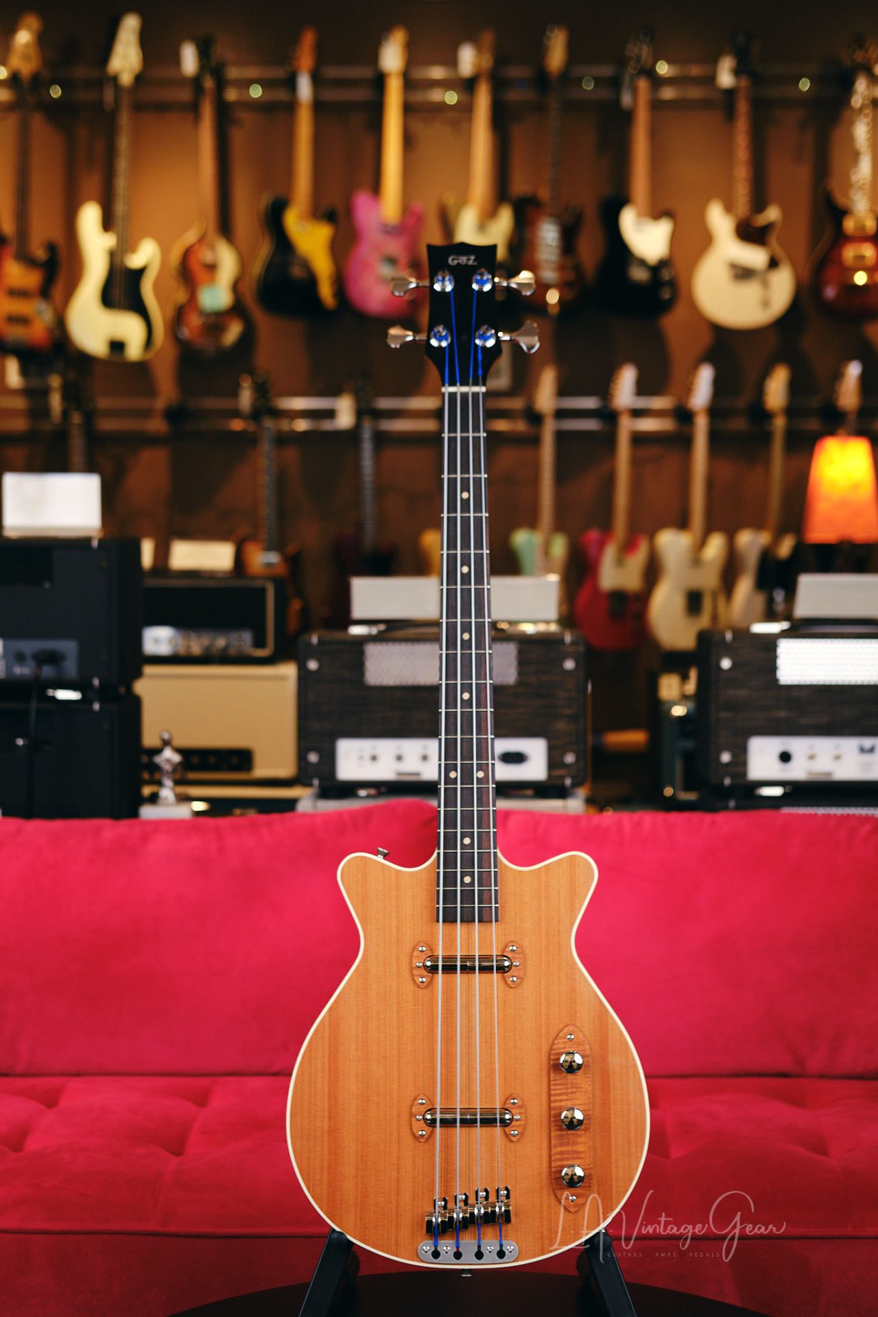 Grez 'Mendocino' Short Scale Electric Bass Guitar - Compact Lightweight  Semi-Hollowbody! Solid Old Growth Redwood Top!